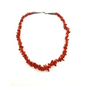 Vintage Old Pawn Branch Coral Sterling Silver Necklace 21.5 Inches